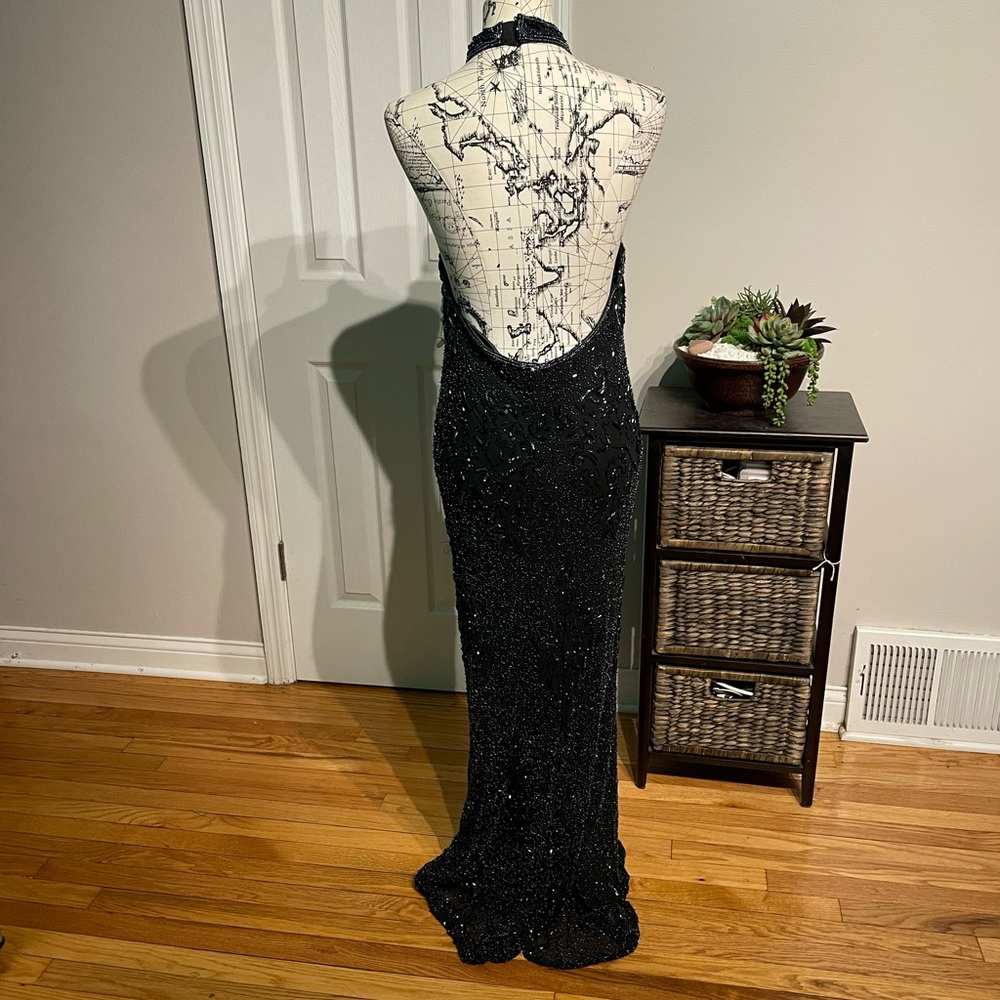 👹Scala Silk Sequins Vintage Embellished Halter Beads Backless Mermaid Formal XXL - Picture 6 of 8